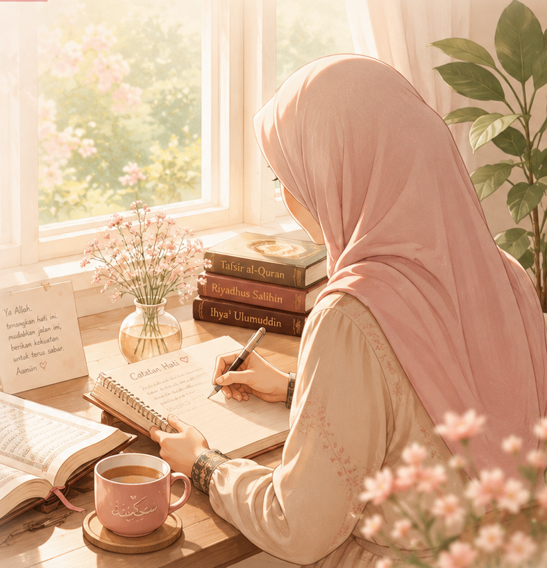 Muslimah sedang menulis catatan hati
